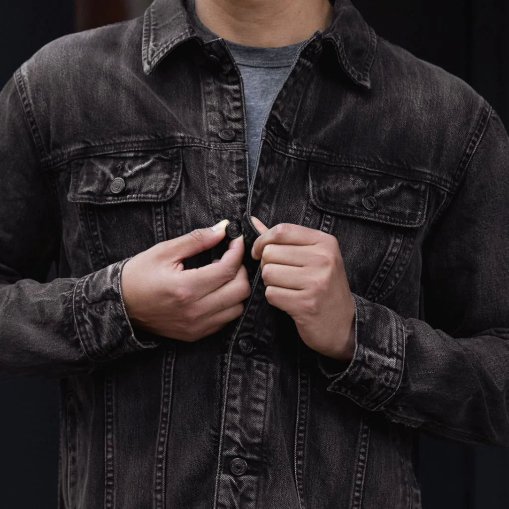 Denim Trucker Jacket | Faded Black - Image 2