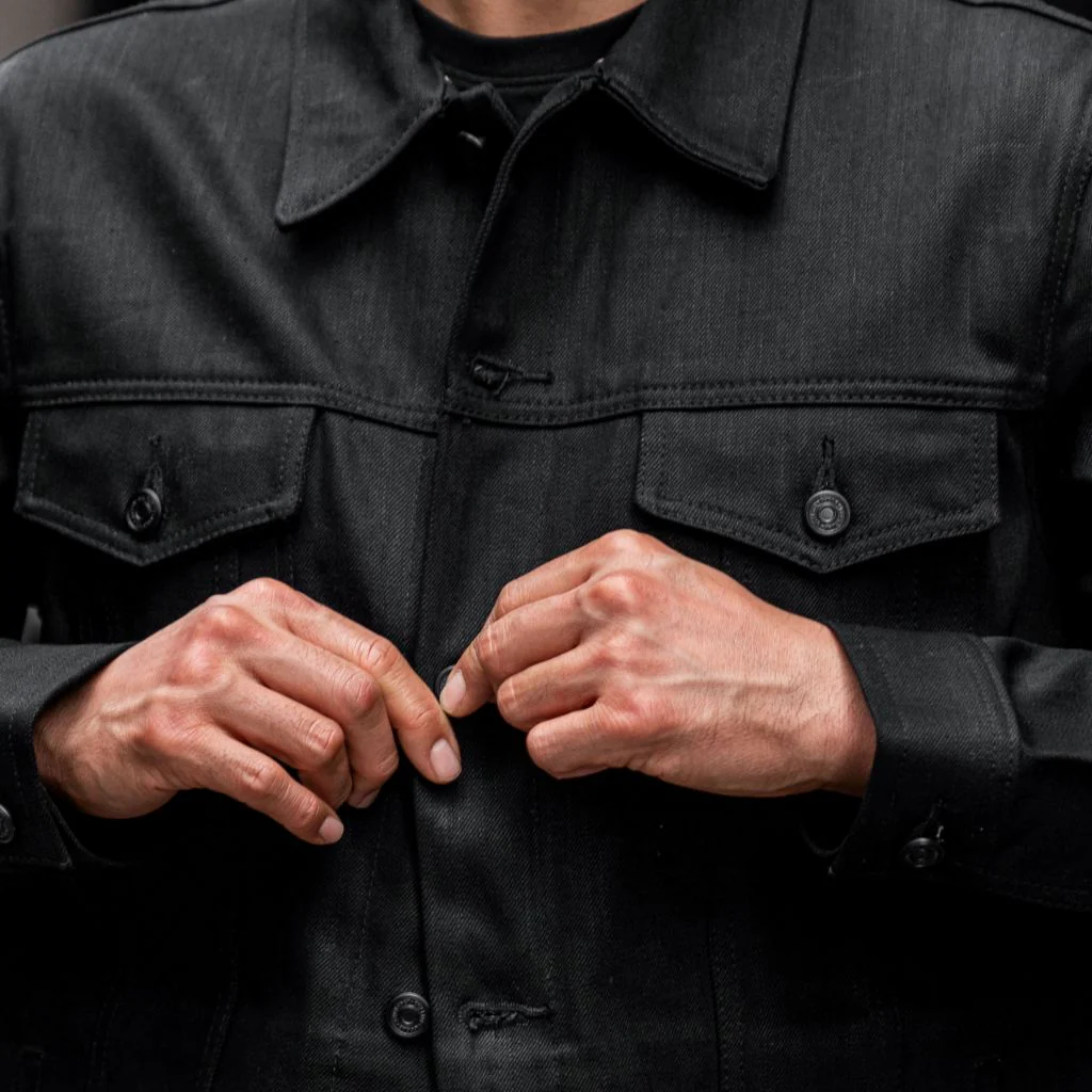 Selvedge Denim Trucker Jacket | Black - Image 2